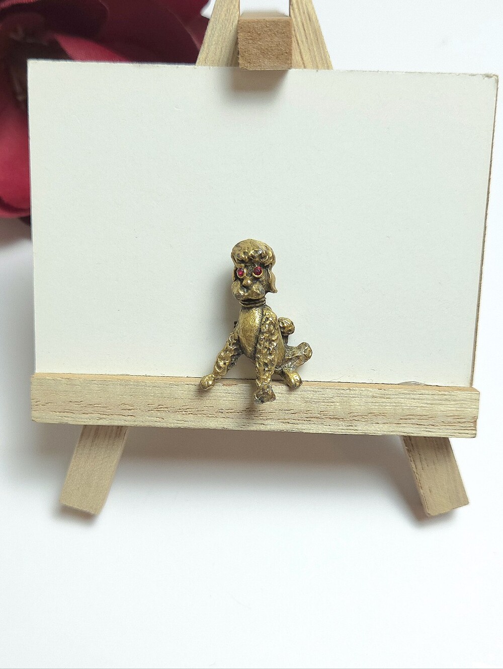 Vintage Golden Red Crystal Eyed Poodle Brooch Pin